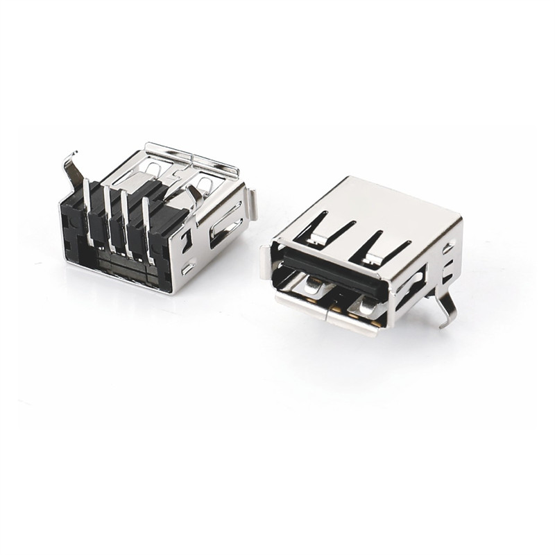 USB2.0A母90°弯脚卷边无后盖